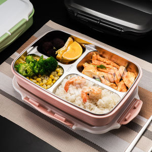 Foodbox Lunch Box กล่องข้าว กล่องอาหาร กล่องอาหารกลางวัน กล่องถนอมอาหาร อุ่นไมโครเวฟ แช่ตู้เย็นได้ 4 ช่อง กล่องข้าวสแตนเลส Food Grade กล่องข้าวสแตนเลส