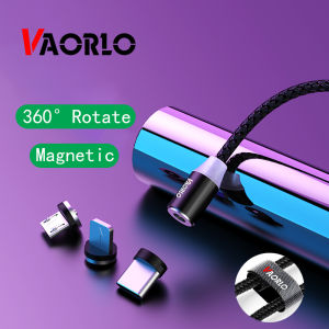 VAORLO 1M Fast LED Magnetic Charging Cable 360 Rotate Charger Cable Micro USB/Type C/iPhone Lightning For iphone XiaoMi Huawei Oppo Vivo With Cable Organizer For IOS Android