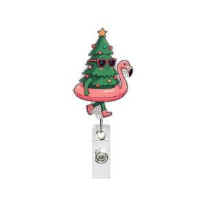 Retractable ABS Holder with Metal Pocket Clip Christmas Sequins Badges Holder for Office Staff Student Teacher