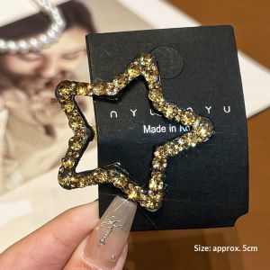 Rosy Recess Sparkling Star Rhinestone Hair Clips for Women Elegant Front Side Bangs Holder Fashionable Crystal BB Clips
