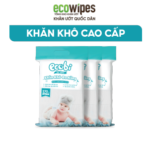 Combo 3 túi khăn khô đa năng cho bé Ecobi túi 300/600/900G không mùi không chất huỳnh quang siêu tiết kiệm