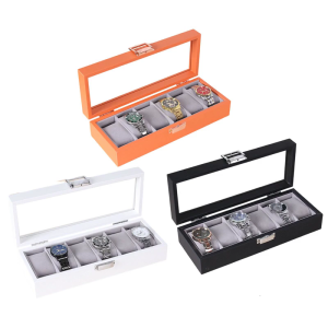 Professional Leather Container Storage Solution For Smartwatches Featuring Scratch Resistant Glass Lid Design