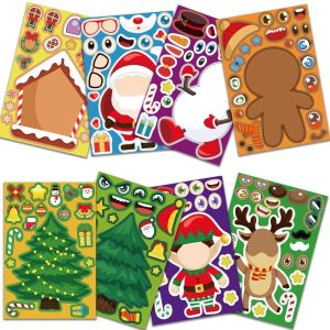 XYAX(XUNJIE) Christmas Tree Snowman Make-a-face Stickers Elk Cartoon DIY Christmas Sticker Collage Journaling Xmas Santa Claus Stickers Phone Decor