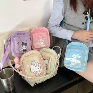JACOOEQU Nylon Square Crossbody Bag Cinnamoroll Kuromi Cute Small Bags All-match KT Cat Shoulder Bag JK Uniform Accessories