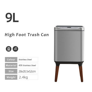 JustLiving 1PC 9/13L Trash Can with Lid Luxury Kitchen Living Room Bedroom Tall Paper Basket Trash Can Intelligent Sensor Trash Can Office Stainless Steel High Foot with Lid Large Capacity