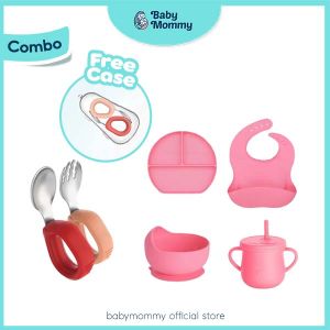 Clearance 🇲🇾 5PCS Set Baby Silicone Dining Set Suction Plate Silicone Bib Bowl Food Grade Training Dining Tableware