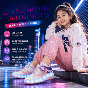 Kids Roller Skate Shoes for Boys & Girls Four wheels Roller Skate LED Light Up Roller Shoes