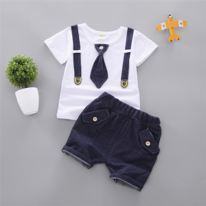 Setelan Anak Laki-Laki Usia 6 Bulan - 4 Tahun Lembut Pakaian Formal Santai Anak Cowok Lengan Pendek Celana Pendek Karet Bahan Katun pakaian gentleman bayi