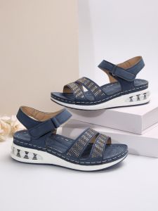 [Free Shipping] New WomenS Platform Wedge Sandals Available In Large Sizes With A Single-Strap Design Embellished With Sequins And Rhinestones And Featuring A Thick Platform Sole And Air Cushioning
