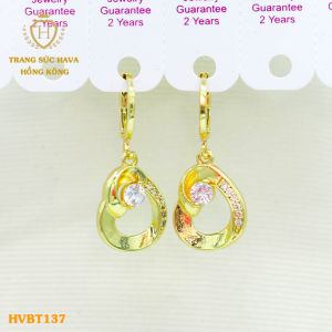 Bông Tai Khuyên Tai Nữ Dáng Dài Mặt Đính Đá Titan Xi Mạ Vàng Non 18k 24k Cao Cấp (Không Bị Xỉn Đen) - Trang Sức Hava Hong Kong