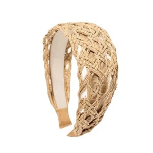 PWD0442 Wide-Edge Straw Headband Handmade Hollow-Out Woven Hairband Headbands Breathable Hollowed Hair Hoop Vacation