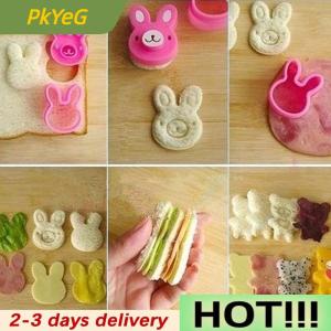 PkYeG 3 PCS Sandwich Crust Cutter Cookie Bread Mold Bento Maker Rabbit Panda Flower