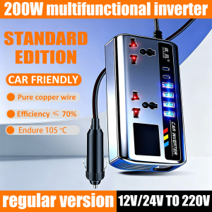 【24 hour shipping】Car Power Inverter 12V/24V to 220V with Nine-Port Output Type-C Fast Charging Independent Switch Lithium Battery Inverter Power Converter car power inverter 车载逆变器