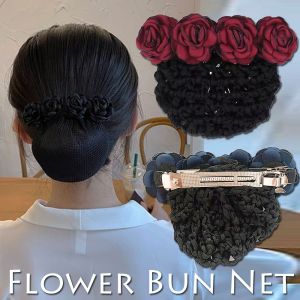 BENNETTGC Ribbon Bow Barrette Bow Hair Bun Cover Net Women Snood Hairnet Flower