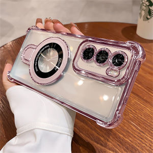 Luxury Plating Shockproof Magnetic Bracket Magsafe Clear Phone Case for HUAWEI Pura 80 Ultra 70 Pro P60 P50 P40 P30 Pro Lite Nova 13 12 7 SE 8 9 10 Camera Protection Silicone Cover With Holder Stand Casing