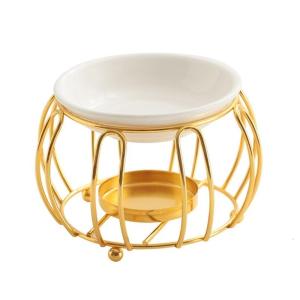 Decorative Wax Melter with Ceramics Dish Pumpkin Shape Metal Tealight Holder for Home Office Fragrances Diffuser