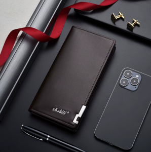 Ultra-thin mens wallet long oil wax leather business wallet card holder