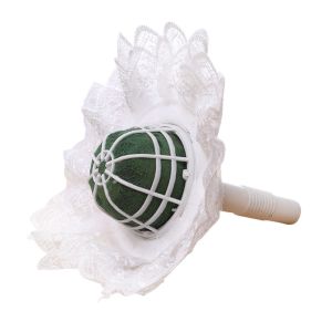 SKJK White Pink With Lace Wedding Decoration Handle Floral Flower Arrangement Bouquets Supplies Bridal Floral Holder Floral Foam Bouquet Holder