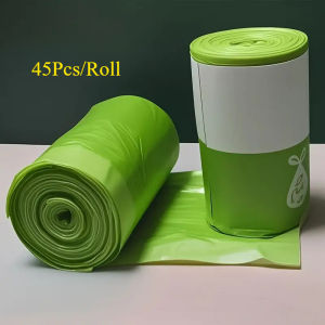 45pcs/Roll Portable Drawstring Garbage Bag Mugwort Mosquito Repellent Tear-Free Trash Bags