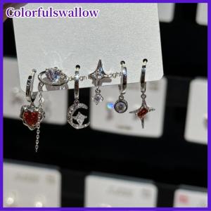 Colorfulswallow 6 cái bộ Goth Punk Cổ Điển Pha Lê Trái Tim Mặt Trăng Chữ Thập Sao Mặt Dây Chuyền Bông Tai Cho Nam Giới Phụ Nữ Y2K Thẩm Mỹ Đồ Trang Sức Phụ Kiện