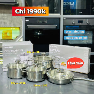 Bộ 3 nồi inox liền khối KALITE KCS366 – Bộ 3 size 18-20-24cm linh hoạt inox 304 cao cấp sử dụng mọi loại bếp.