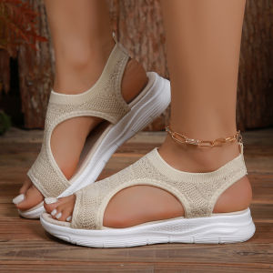 Free Shipping Plus-Size WomenS Summer New Casual And Versatile Breathable Flat-Soled Sports Sandals With A Mesh Upper