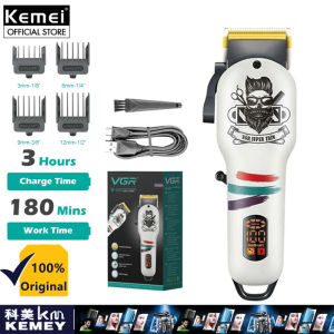 Kemei ที่เล็มผมขนาดเล็กชาร์จไฟได้สำหรับผู้ชายเครื่องโกนหนวดไฟฟ้าไร้สายชุดกรรไกรตัดผม V-971มืออาชีพ