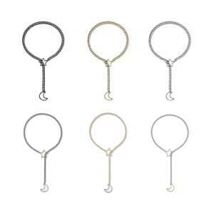 Women Punk Rock Slip Chain Necklace Heart O Rings Embellishments Adjustable Y Shape Designs for Daily Casual Wear