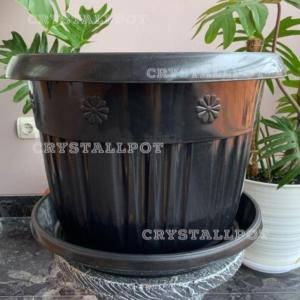 POT BUNGA TANAMAN PLASTIK GRACE 40 HITAM KUPING BAHAN TEBAL + TATAKAN BAWAH
