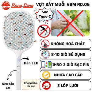 (Rạng Đông) Vợt bắt muỗi 2 chế độ hoạt động 3 lớp lưới an toàn VBM RD.06