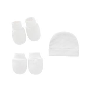 3 Pcs/Set Solid Color Spring Autumn Summer Single Layer Baby Anti Scratching Soft Cotton Gloves Hat Foot Cover Set
