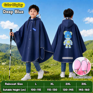 Kids Cartoon Cape Style Raincoat Thickened Waterproof Riding Poncho With Backpack Cover For School Cycling Walking
