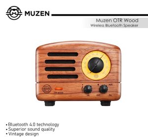 Muzen OTR Metal & Wood Portable FM Radio Antenna AUX High Fidelity Stereo Audio Suitcase Bluetooth Vintage Small Speaker