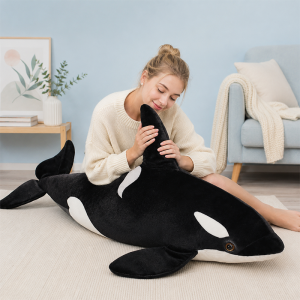 New Big Simulation Orcinus Orca Black Whale Plush Toys Big Fish Cloth Doll Lifelike Shark Stuffed Sea Animals Birthday Gift h260820