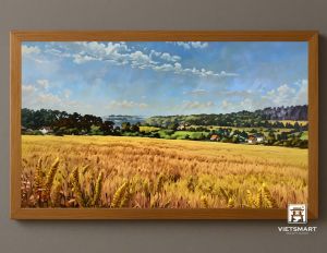 Tranh Nghệ thuật "Cánh Đồng Lúa Mì Ở Thụy Sỹ" VIETSMART ART - Sơn dầu trên toan vải 60 x 90cm