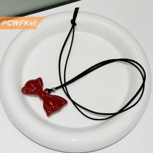 【PCWFKef】 Đơn giản đa năng trái tim màu đỏ Bowknot Vòng cổ cho phụ nữ cô gái thời trang trái tim lớn dây chuyền mặt dây chuyền trang sức phụ kiện Quà Tặng