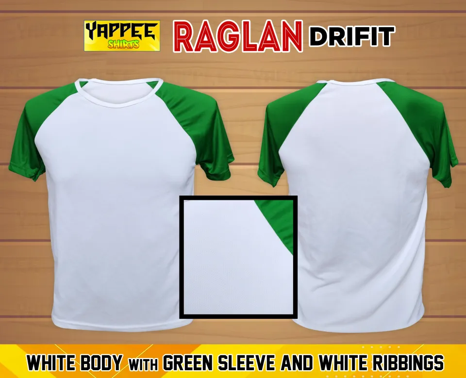 Yappee Raglan Drifit white body neckline with Green sleeve