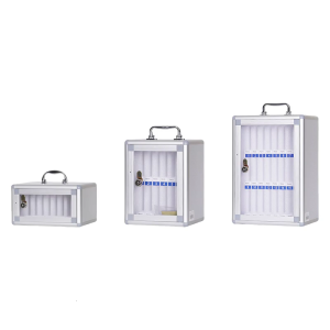 Lockable Clear Door Phone Storage Cabinet Wall Mounted Aluminum Alloy Multi Compartment School Classroom Organiser