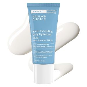 Kem dưỡng ẩm mặt Paulas Choice RESIST Daily Hydrating Fluid với chỉ số chống nắng SPF 50 kem chống nắng cho da dầu chiết xuất hoa cúc La Mã & Vitamin E bảo vệ da khỏi tia UVA/UVB không mùi thân thiện với quy định TSA.
