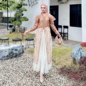 Ellia Setelan Baju Kondangan Wanita Kekinian Inner Outer Brokat Tile Rok Tutu