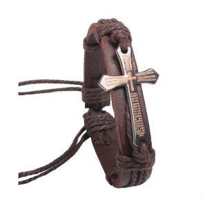 Cultured Bracelet Leather with Crosses Wristband Gift for Prayer & Meditations Leather Religious Accessories
