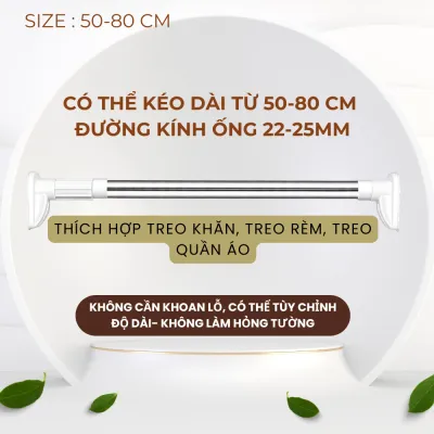 Thanh Treo Đa Năng Không Khoan Tường – Thép Không Rỉ – Treo Rèm Treo Quần Áo Treo Nhà Tắm (Mã 08)