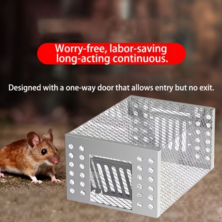 Ultra-Durable%20Iron%20Mouse%20Cage%20-%20Cage%20for%20Attracting%20Rats,%20One-Way%20Door%20Design,%20In-Out%20Only,%20Silvery%20-%20Image%204