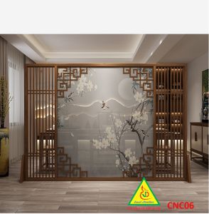 Bình phong gỗ khung tranh cắt CNC cho phòng khách nhà bếp nhà hàng spa CNC06 - Nội thất lắp ráp Viendong Adv