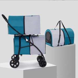 “SG SELLER" Pet Pram Foldable  Pet Stroller with Detachable Carrier Folding Travel Carriage for Pets & Cats Easy to Walk