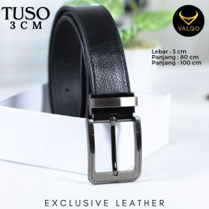 VALQO Sabuk Anak SD SMP Kulit Sapi TUSO 3 CM Hitam Ikat Pinggang 80 CM 100 CM