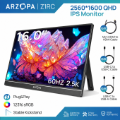ARZOPA Z1RC - 16" 2.5K Portable Monitor 2560x1600 QHD IPS Display 123% sRGB with Built-in Stand USB-C HDMI Eye Care External Second Screen for Mac Laptop Phone PS4/5 Xbox Switch