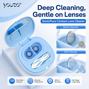 【Deep Cleaning Gentle on Lenses】youto SonicPure Contact Lens Cleaner Automatic Rechargeable Cleaner with 3 Cleaning Modes