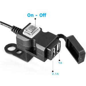 [HCM] Bộ sạc xe máy 2 cổng USB 12V kèm công tắc và đế gắn sạc điện thoại trên xe máy 2 cổng