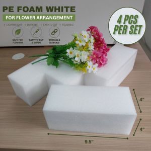 White PE Foam for Flower Arrangement - 4 Pieces Per Set - 9.5" x 4" x 4" - Lightweight Durable Easy to Cut Reusable Safe for Flowers Strong and Durable